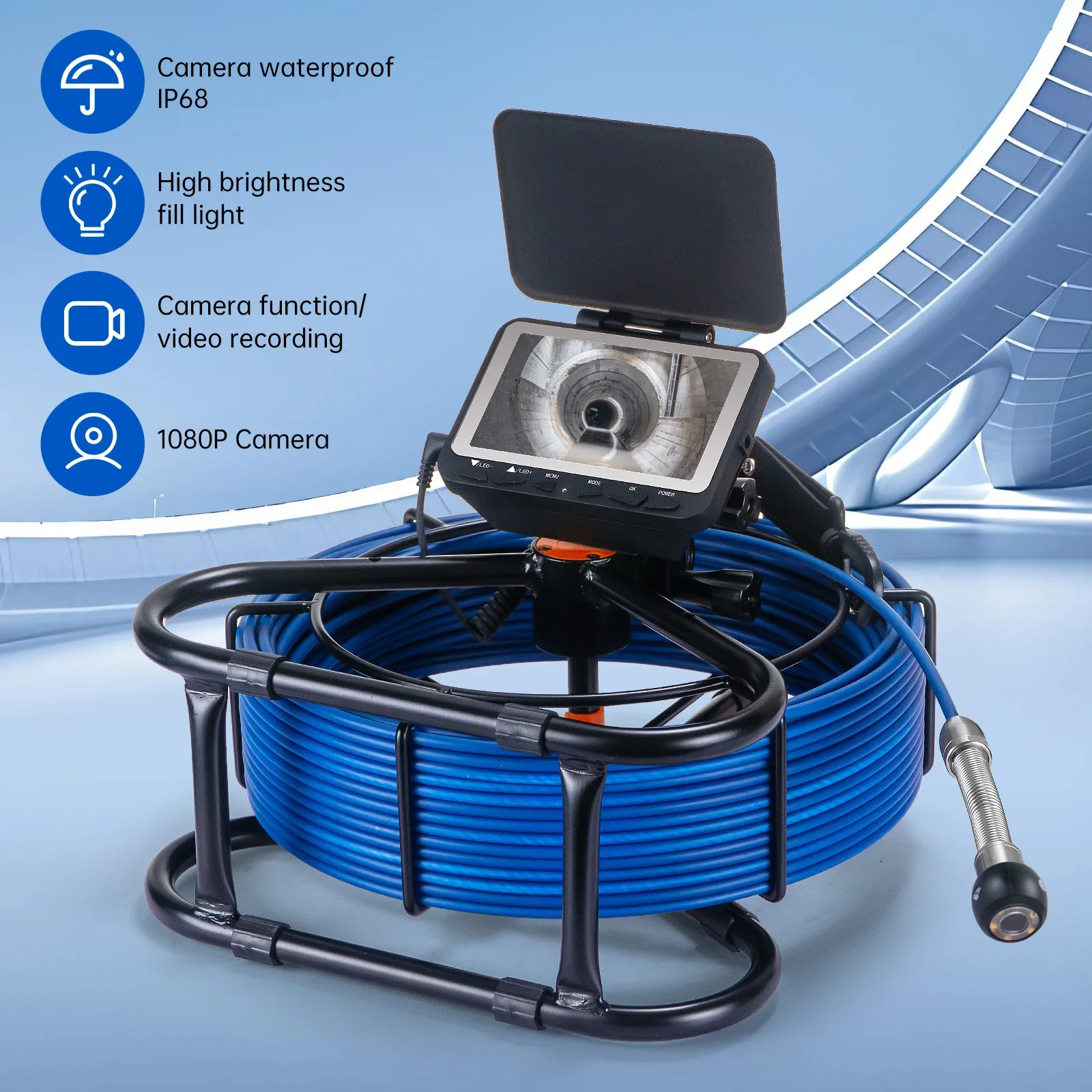 SYANSPAN Sewer Pipe Inspection Camera DVR 16GB Video Recording, Broecope Drain Camera IP68 Waterproof 8500MHA Battery 20/30/50M