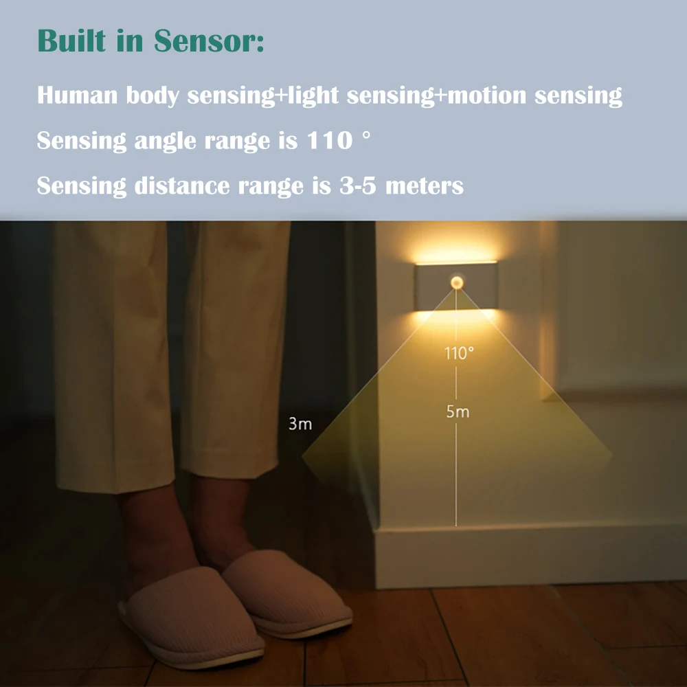 2PCS Motion Sensing Light, Intelligent Induction Nightlights, Wall Lamp for Stairs Walkway Bedside, Type-C USB Rechargeable