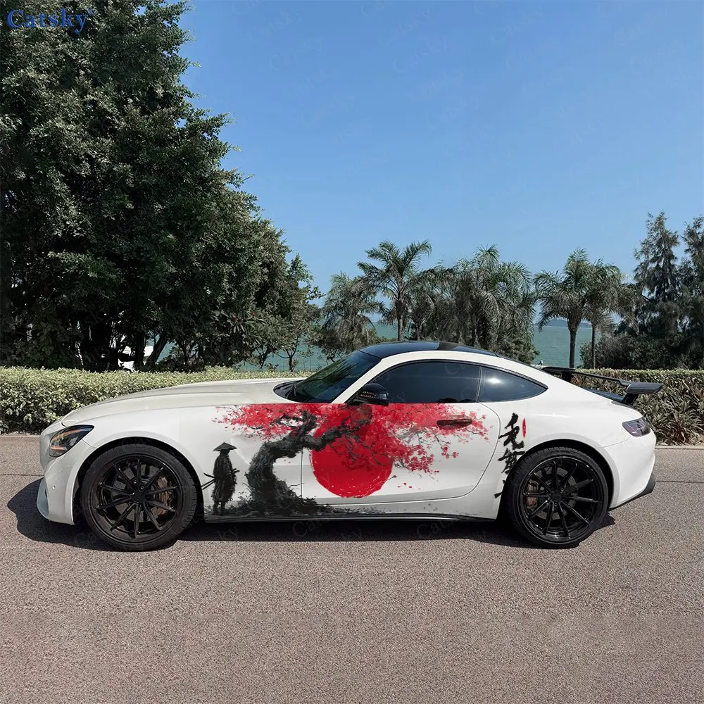 2pcs Warrior Under The Tree Decal, Durable, Fade-Resistant, Enhance Your Vehicles Aesthetic With Bold Art Design Car Vinyl Wrap