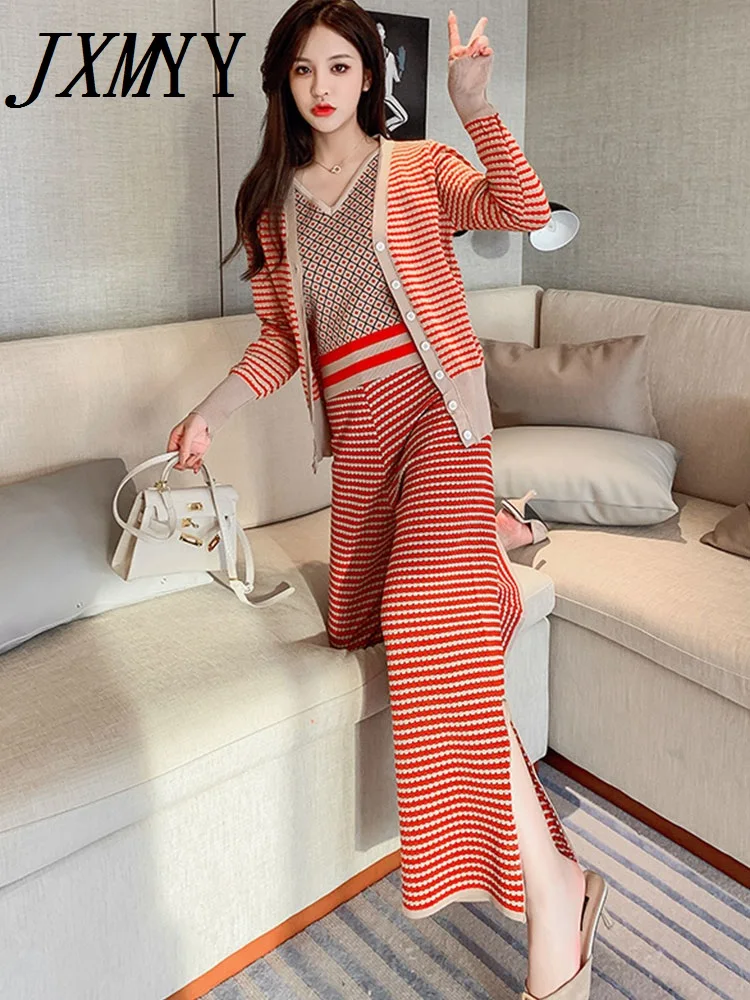 Three-Piece Suit for Women, Casual Style Sweater, Single Breasted, Loose Outfit, Outside Wearing, Autumn and Winter Fashion