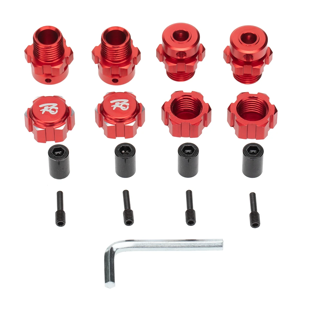 BAAA-4Pcs 17mm encanta o combinador de extensão dos cubos da roda estriados do adaptador dos porcas para 1/10 traxxas E-REVO summit rc peças do carro, vermelho