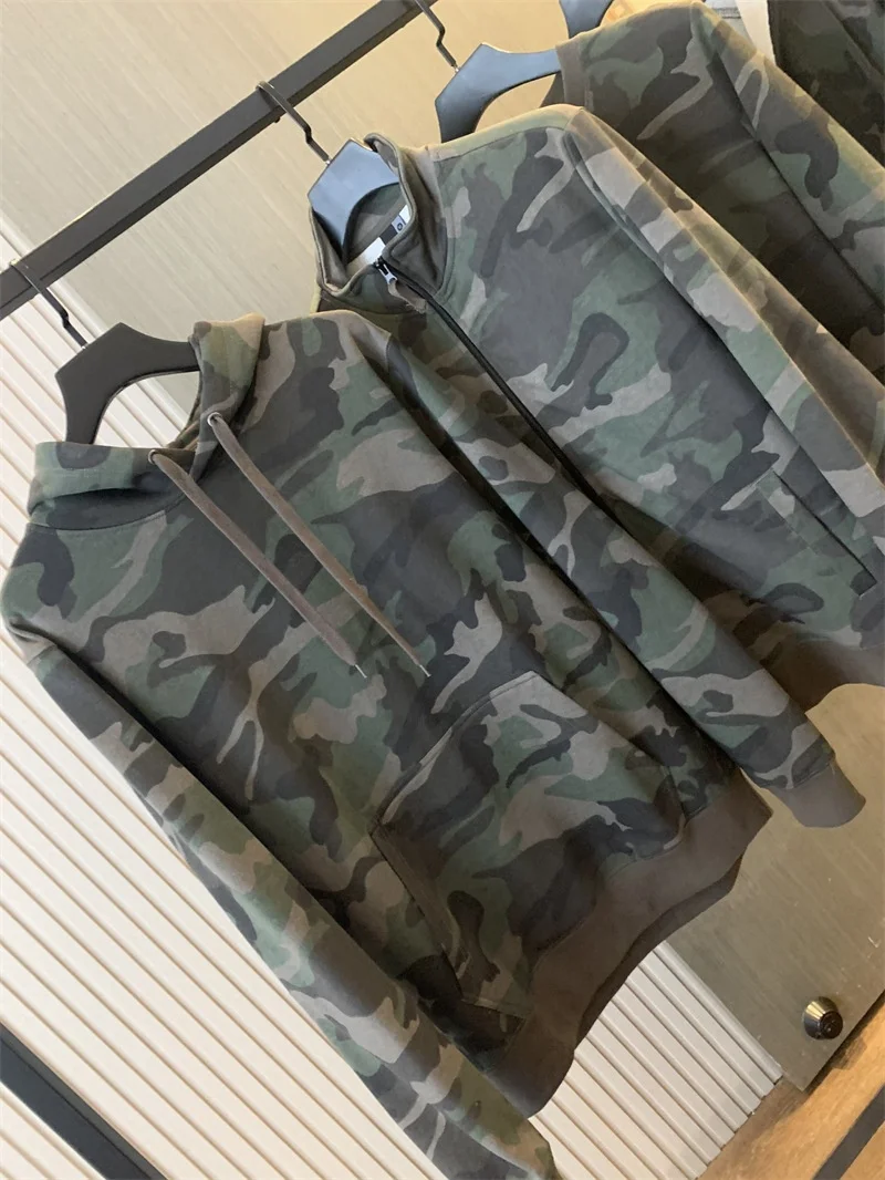 أربعة نمط التمويه محبوك النسيج هوديس الخريف الرجال فضفاض عادية جاكت مزود بغطاء للرأس الوقوف طوق انغلق بالأزرار بلوزات