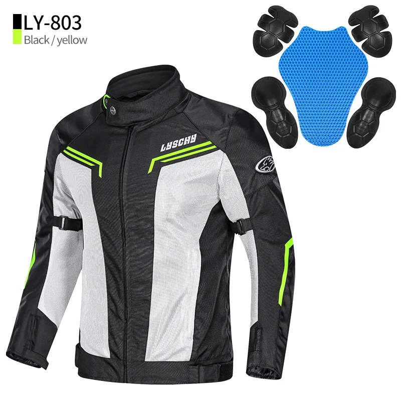 LYSCHY Men's Motorcycle Jacket Summer Mesh Breathable Clothing Moto Motobike Motocross Reflective Racing Jacket