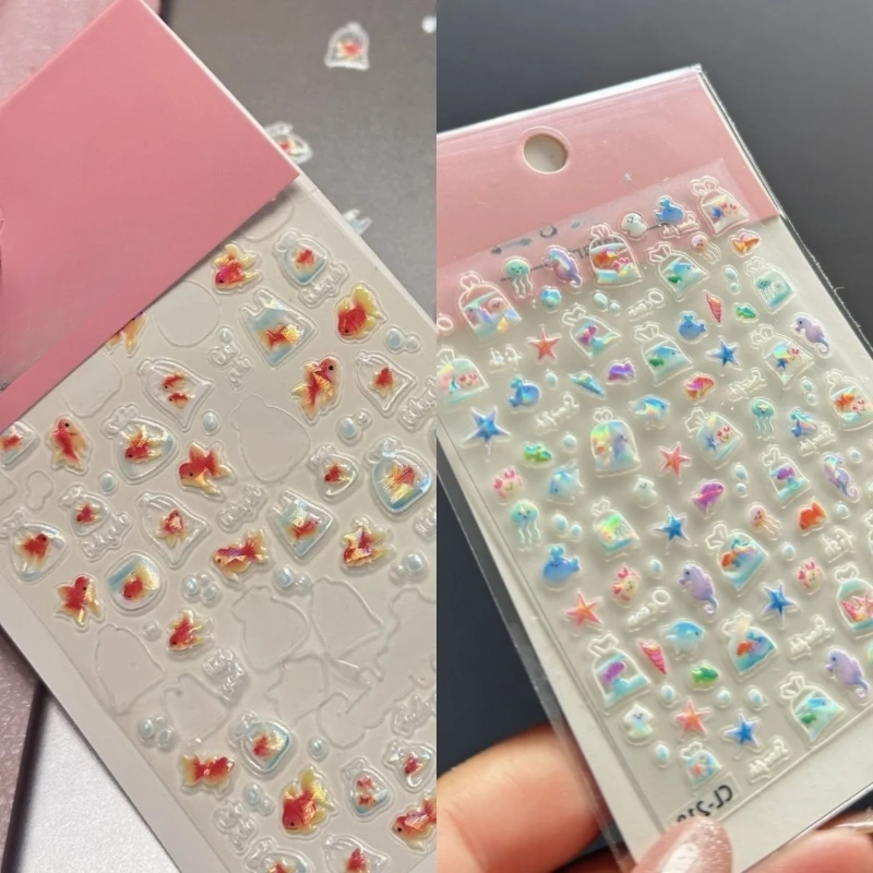 

Laser Ocean Fish 3D Relief Stickers Waterproof Self-Adhesive DIY Stickers for Pen Cup Phone Case Decor