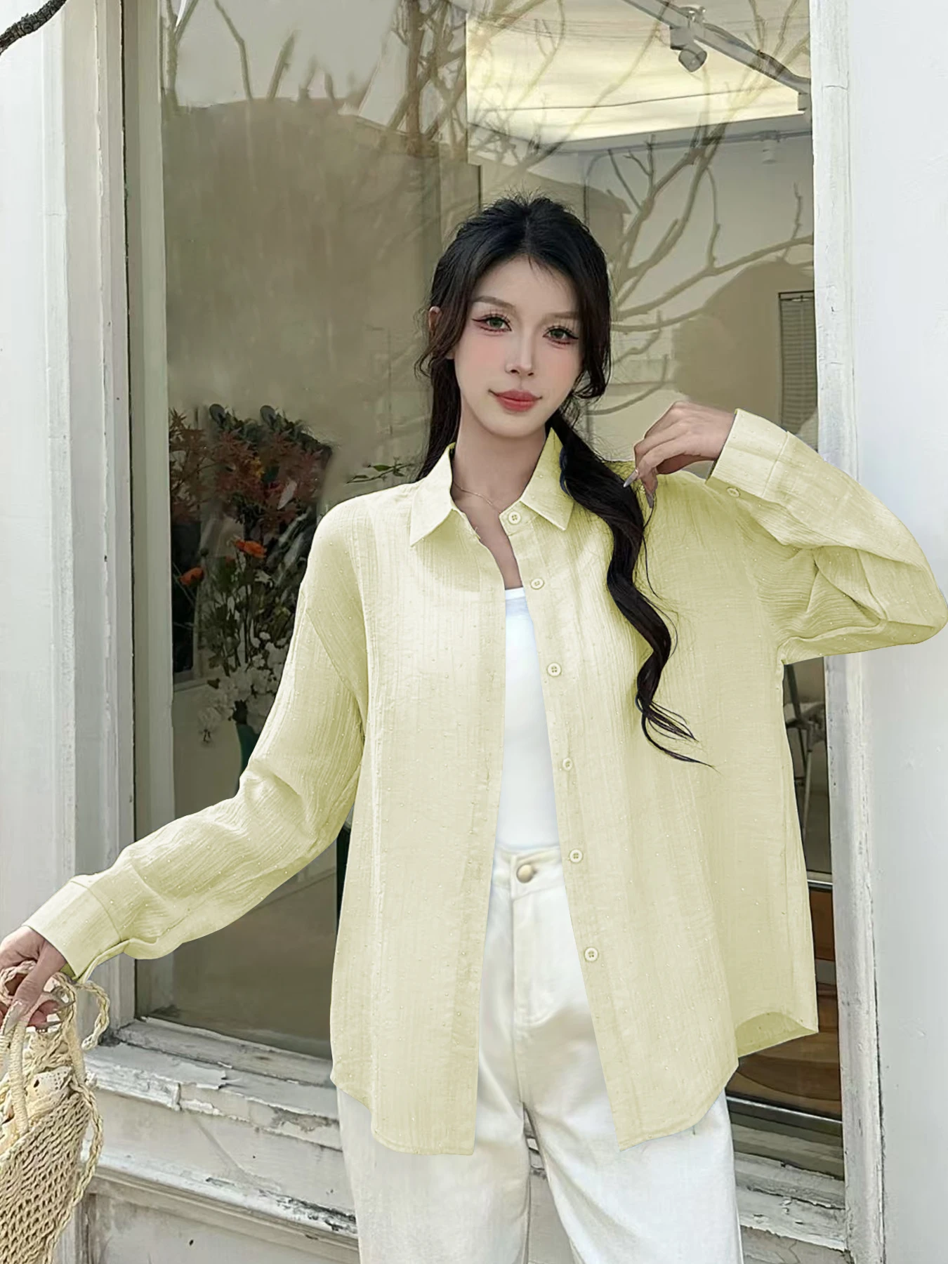 

Women's Long Sleeve Lightweight Shirt with Rhinestone