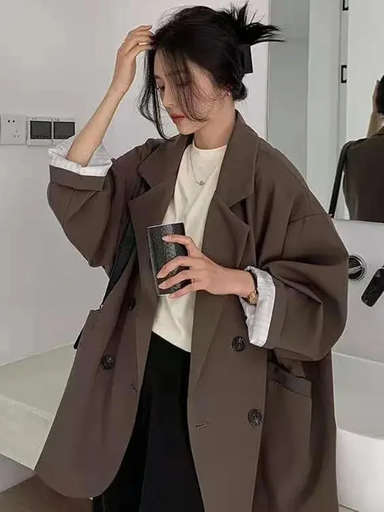 

Блейзеры женские минималистичные верхняя одежда свободные элегантные винтажные офисные женские пальто модная уличная двубортная одежда