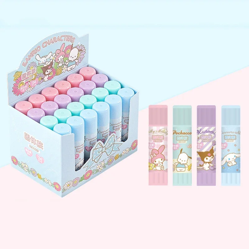 4/24pcs Sanrio stały klej Hellokitty Kuromi Pachacco Super silny kleje klej w sztyfcie do materiały biurowe szkoły dla uczniów