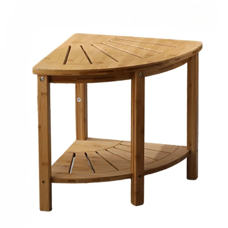 Japanese Simple Bathroom Stool Fan-shaped Double-layer Bathroom Table Multi-functional Storage Shelf Bamboo Household Items