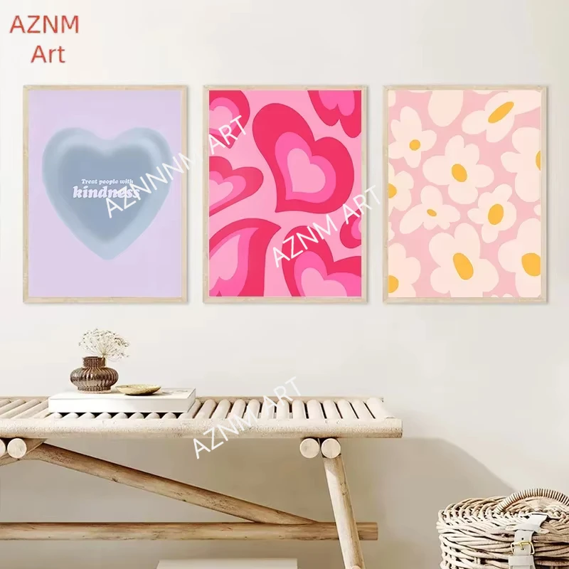 Minimalistische Leinwandposter in Rosa und Lila, dänisches Pastell-Liebesherz, Kirsche, Schmetterling, nordische Mode, Wandkunst, Heimdekoration für das Wohnzimmer