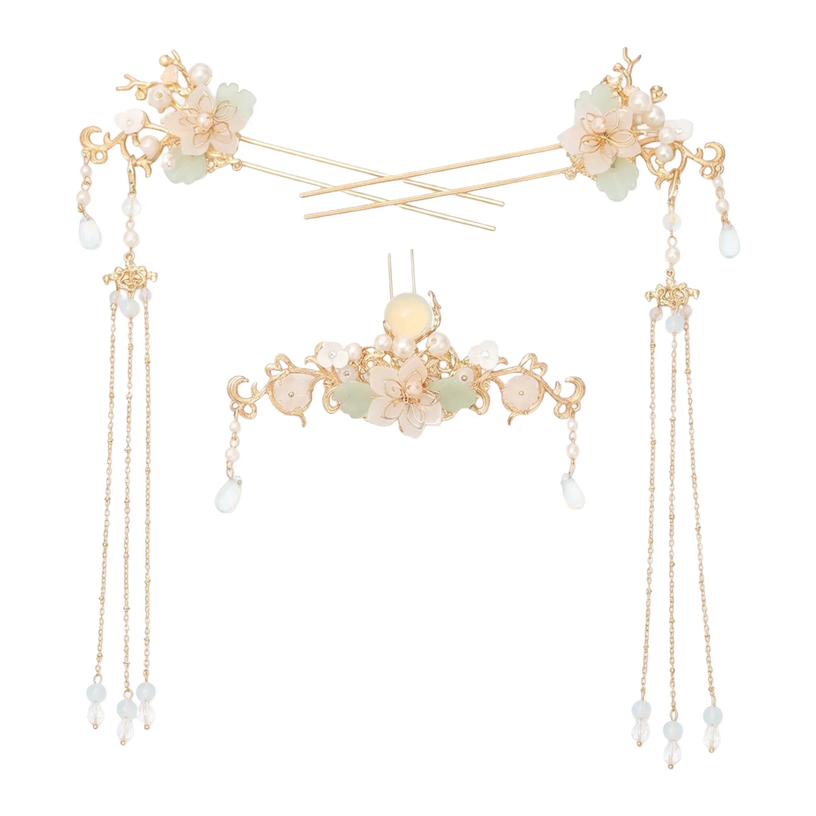 Haarnadeln mit langen Fransen, Set mit Blumen-Haarstäben für traditionelle chinesische Hanfu-Haaraccessoires, Vintage-Hochzeits-Haarschmuck-Sets – Detail 5
