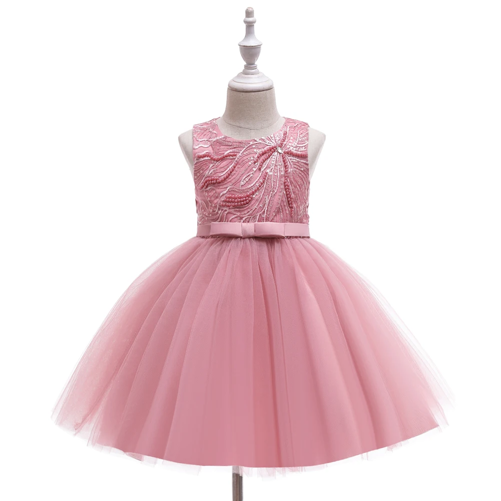 4 Colors Children Dress Ball Gown Sleeveless Sequined Princess Baby Girl Party Vestidos Red Pink