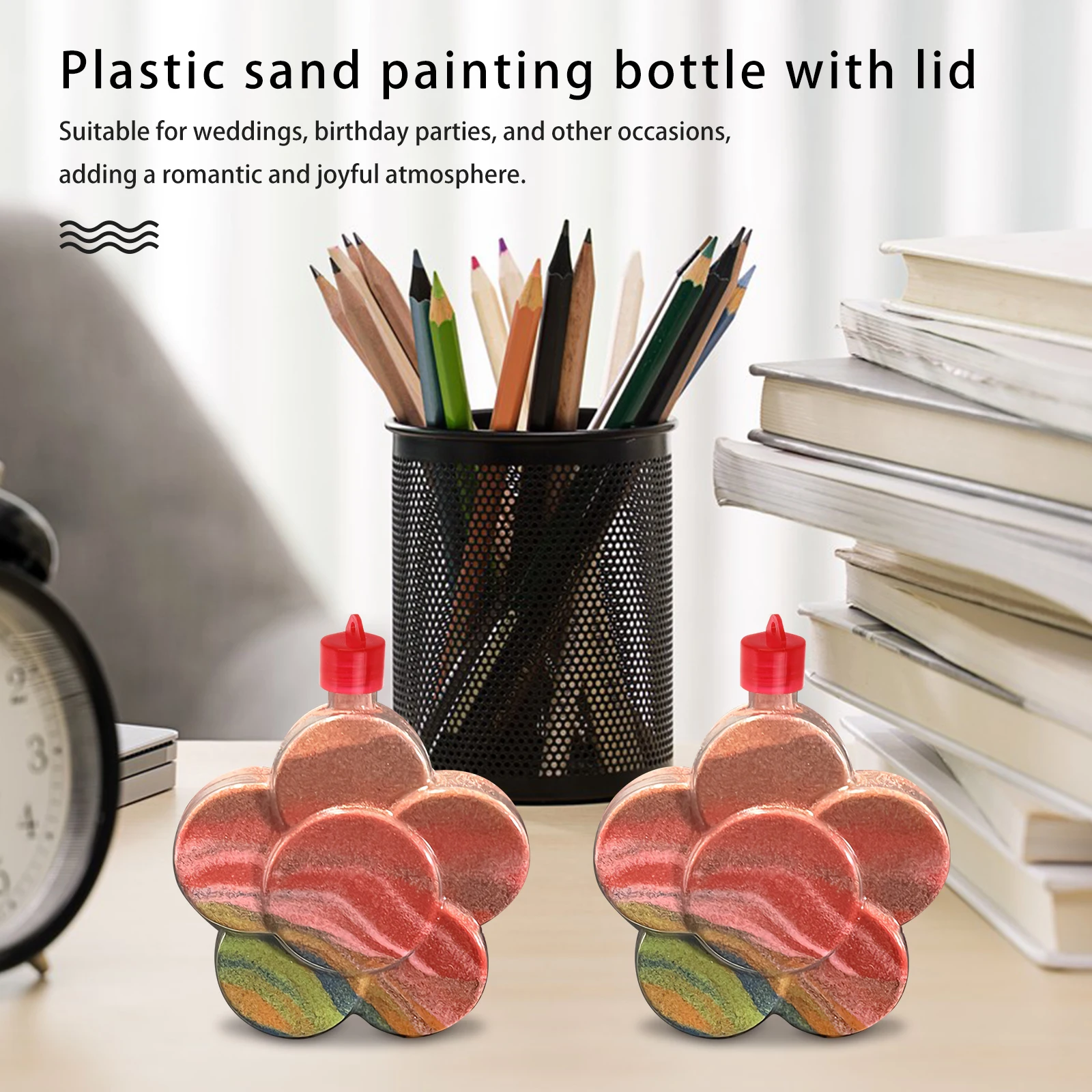 10 قطع من زجاجات الرمل البلاستيكية الفنية على شكل زهرة حاويات رملية ملونة مشغولات يدوية للأطفال لحفلات الزفاف وأعياد الميلاد الإبداعية