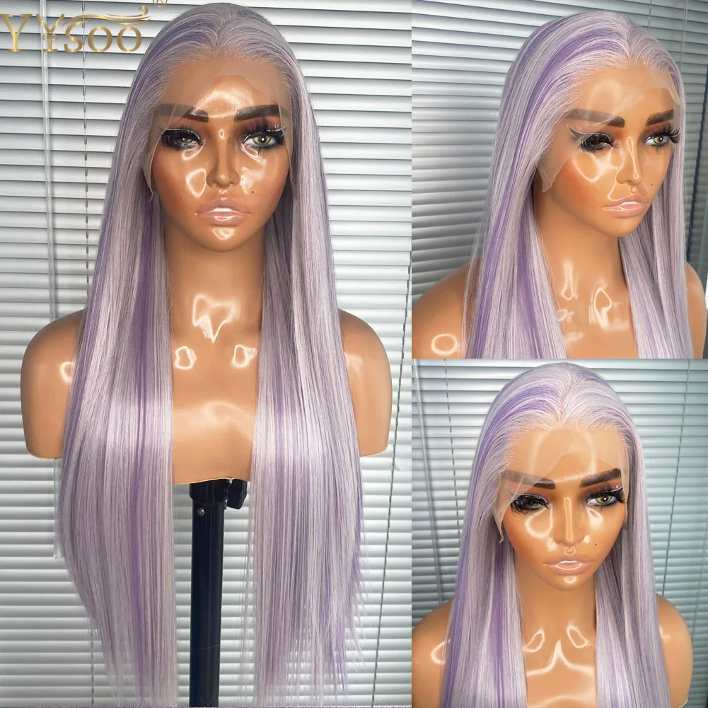 

YYsoo Long Highlights Color 60/Purple 13x4 Futura Hair Synthetic Lace Front Wigs Silky Straight Glueless Pre Plucked Purple Wig