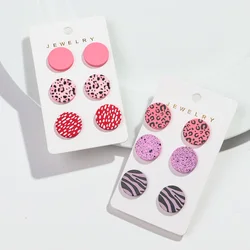 3pair/set Colorful Leopard Round Acrylic Stud Earrings New Cute Small Speckle Circle Earring Summer Jewelry for Women Girls Gift