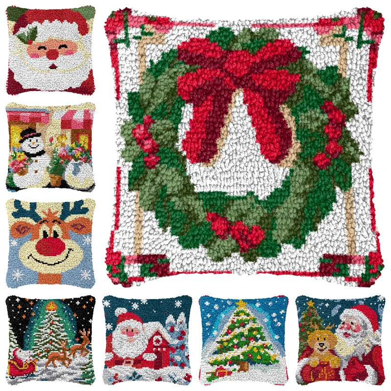 Kits de gancho de pestillo navideño Smyrna kussen Knopen funda de almohada botones cojín Knoopkussen Pakket Coussin Crochet Loquet Kussen Haken