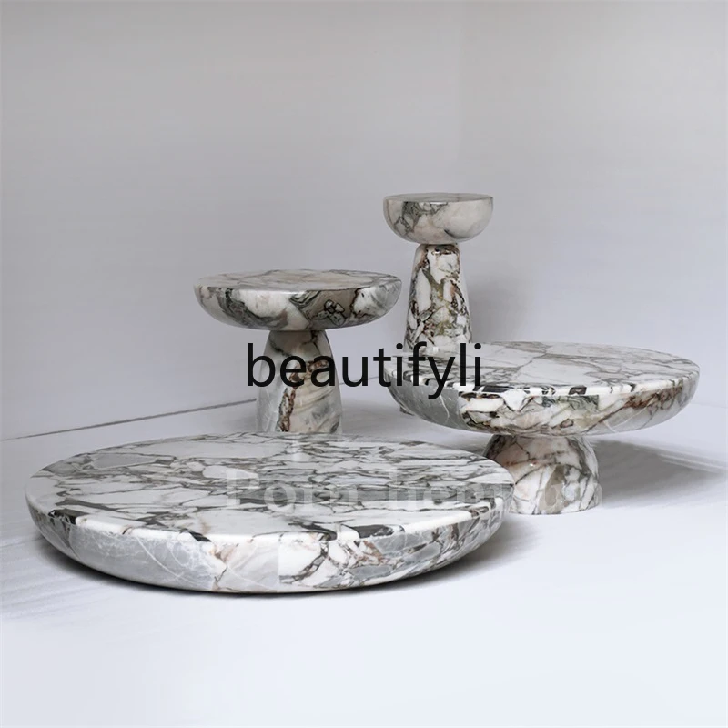 

Nordic Natural Marble Round Coffee Table Set Light Luxury Villa Living Room Home Designer Coffee Table Side Table