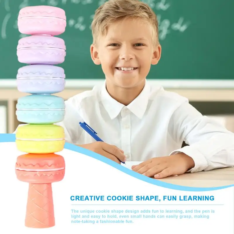 Colored Highlighters 6 Color Cookie Shaped Highlighter Pencil Aesthetic Highlighter Creative Marker For Note Taking Highlighting