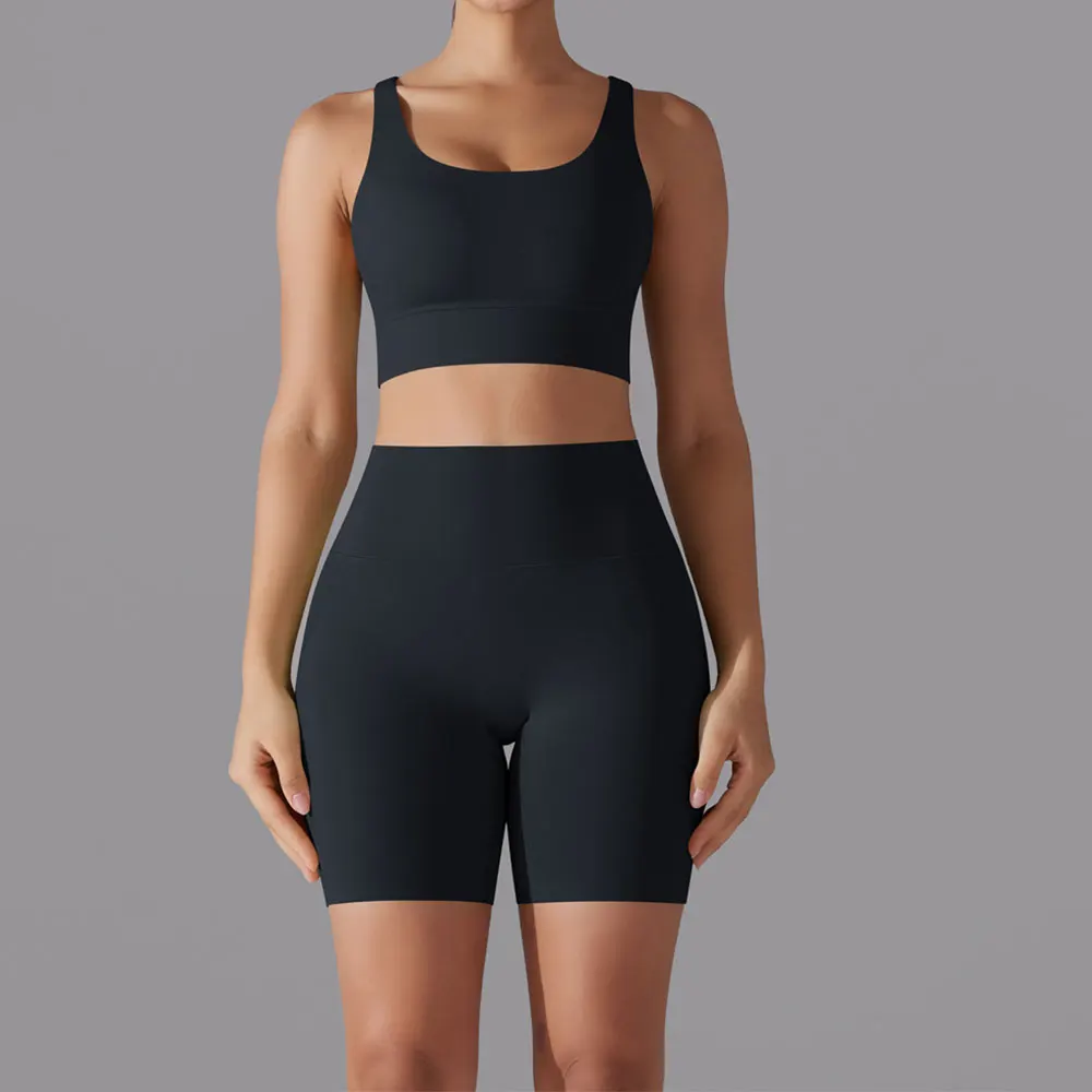 Ensemble de vêtements de yoga 2 pièces pour femmes, survêtement d'entraînement, course à pied, vêtements de sport, short taille haute, soutien-gorge de fitness, combinaisons de sport