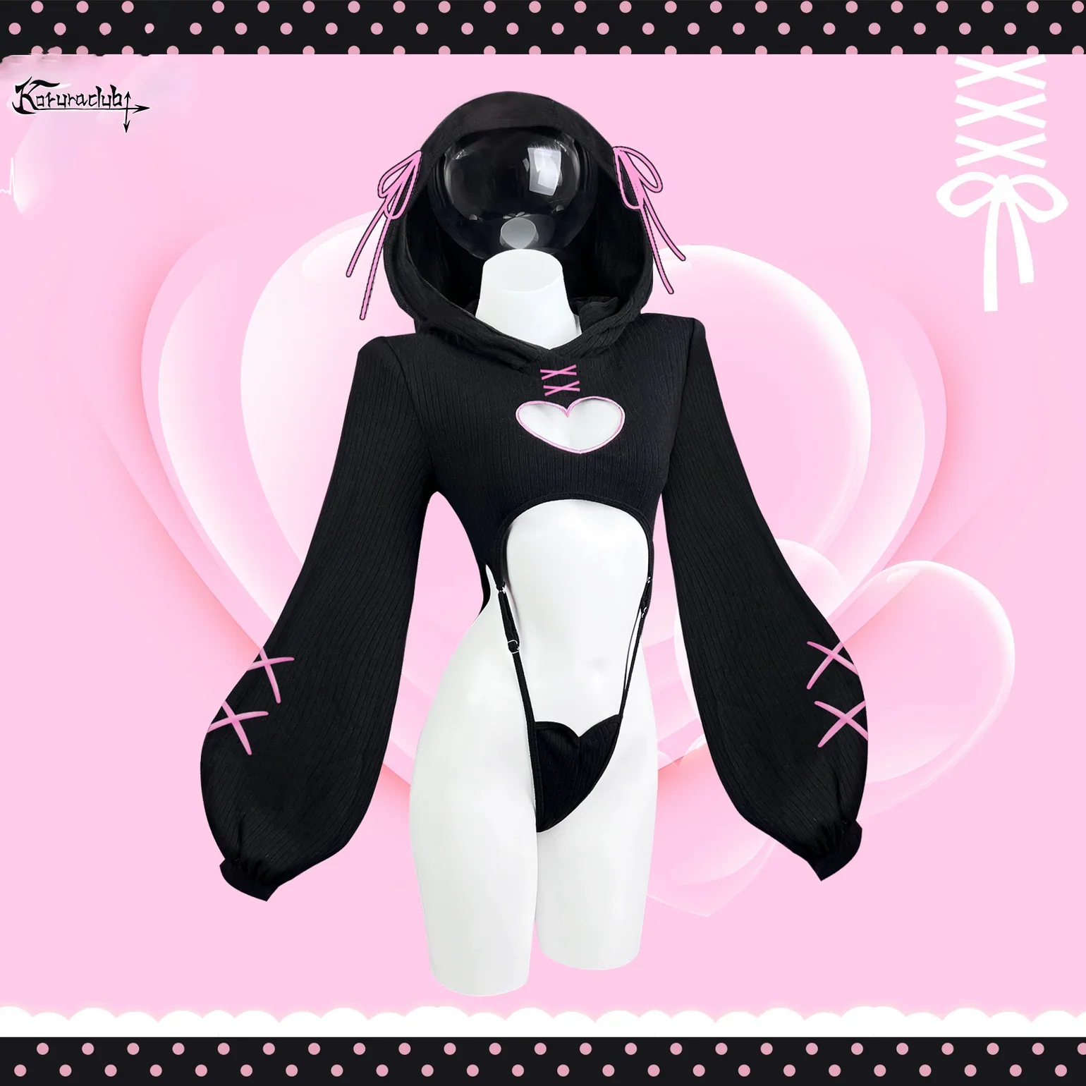 

Korura Sexy Women Black Heart Hollow Bodysuit Cosplay Costume