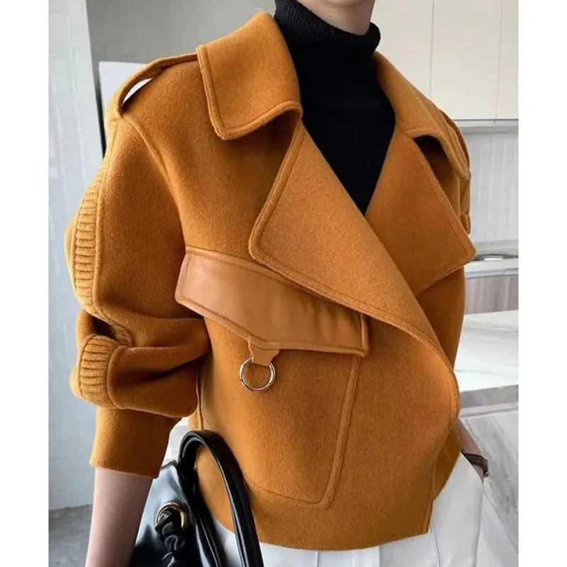 Women Faux Woolen Jacket Fall Winter Korean Fashion Coat Blazer Office Lady Long Sleeve Loose Cardigan Outwear Female Top