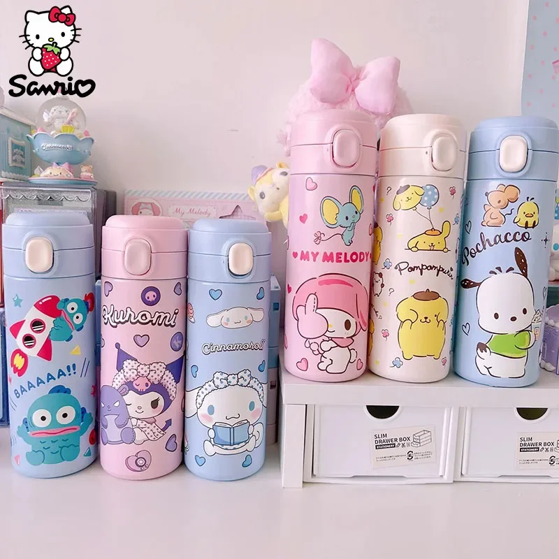 420ml Sanrio Thermos Cup Hello Kitty Kuromi Cinnamoroll Water Cup My Melody Student Stainless Steel Tinsulated Water Bottle Gift