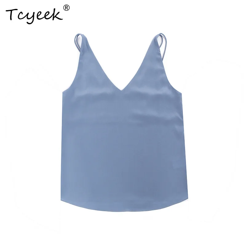 

Tcyeek, женские блузки из 100% тутового шелка, модные повседневные маленькие подтяжки для горячих девушек, простые свободные летние осенние слинг T48139QM