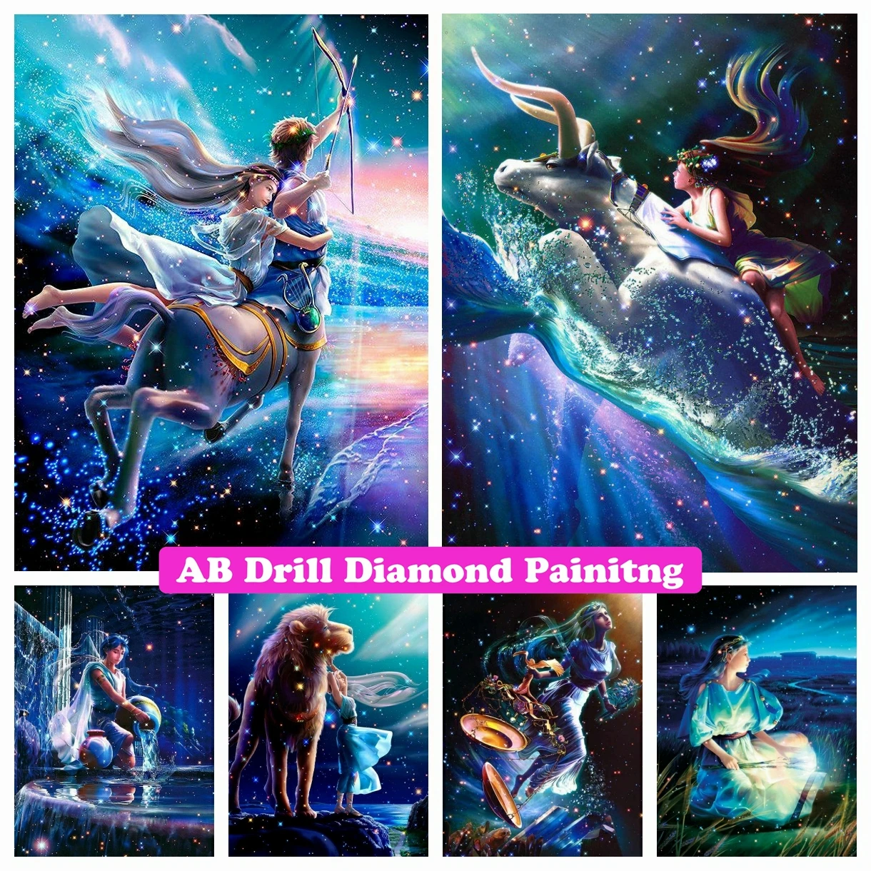 

Fantasy Starry Night Zodiac Sign DIY AB Drills Diamond Painting Constellation Art Rhinestone Cross Stitch Embroidery Home Decor