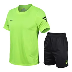 Summer men's sports set, outdoor fitness running basketball, short sleeved T-shirt and shorts, loose and quick drying