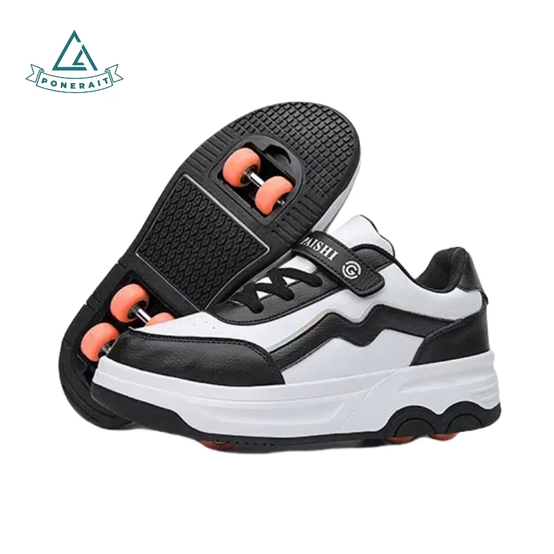 

PONERAIT Roller Skate 6-Wheel Detachable Skate Shoes Premium Leather Upper with Ratchet Buckle Shock Absorption Ideal Youth Gift