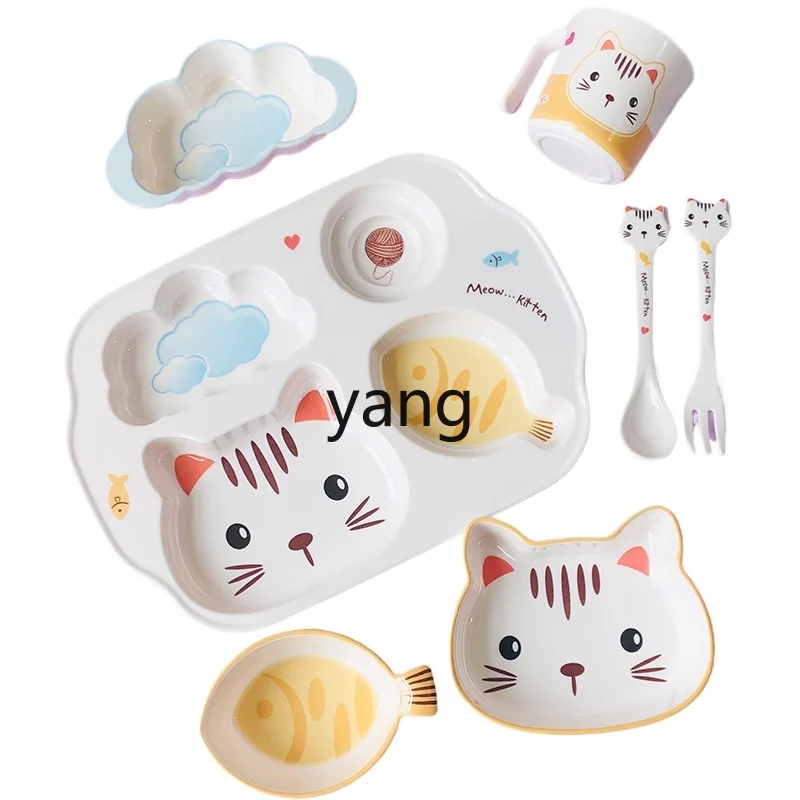 L'm'm Children's Dinner Plate Compartment Boys and Girls Cartoon Melamine Food Grade Dedicated Meal Bowl Spoon