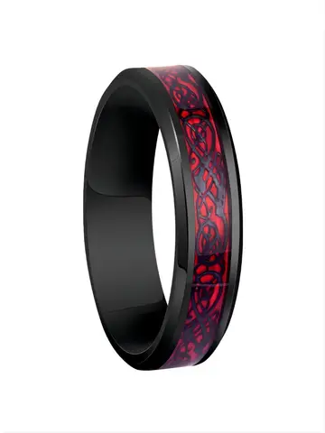 Classic 8mm Black Tungsten Wedding Celtic Dragon For Men Fashion Stainless Steel Red Carbon Fiber Ring Band