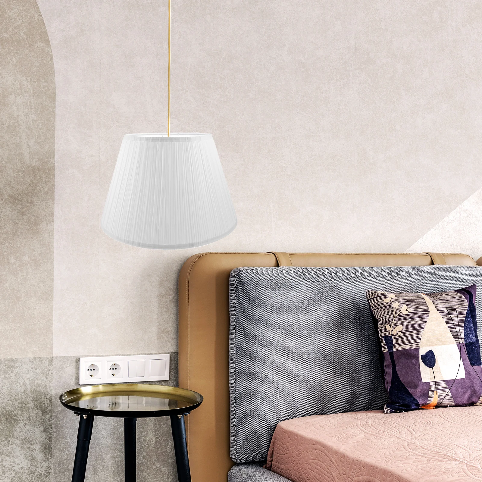 

Linen Semicircle Shades for Household Lampshade Floor Table Lamps Desk Home Bedroom Living Room E27 Socket Fixtures