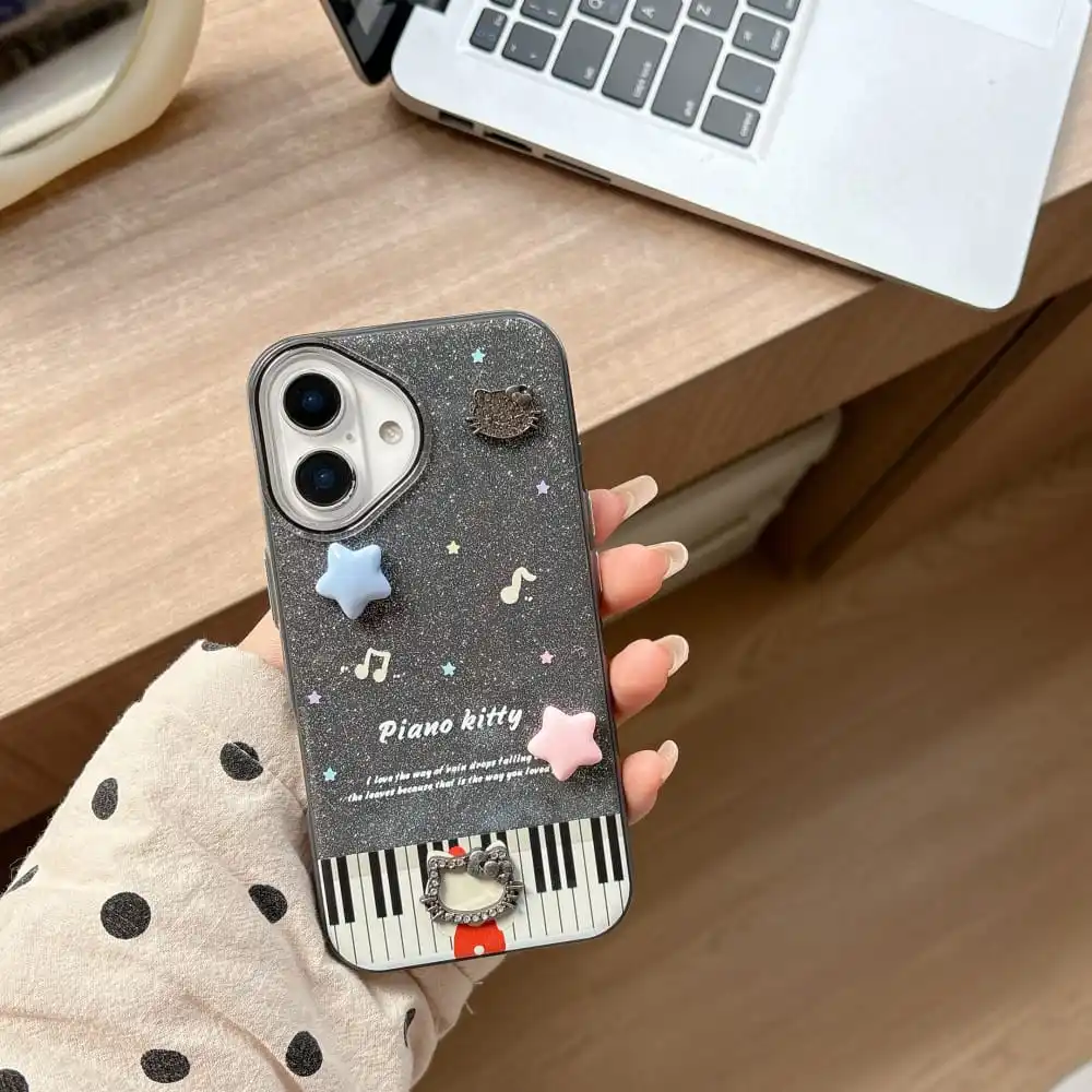 Cute Cartoon Anime Role Piano Hello Kitty Phone Case for Iphone 14 15 16 Pro Max Hot Sale Lovely Anti-fall Protective Back Cover