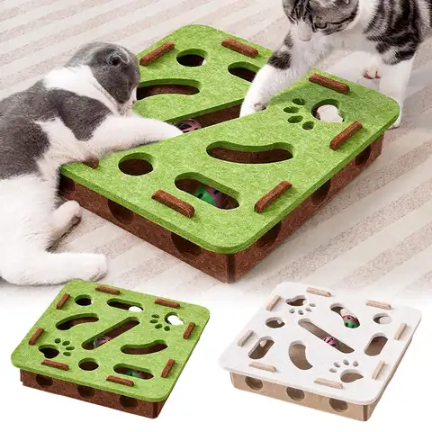 Cat Treat Puzzle Interactive Cat Toy Scratching Game Bell Track Maze for Exercise Teething Kitten Puppy Large Breed Living Room