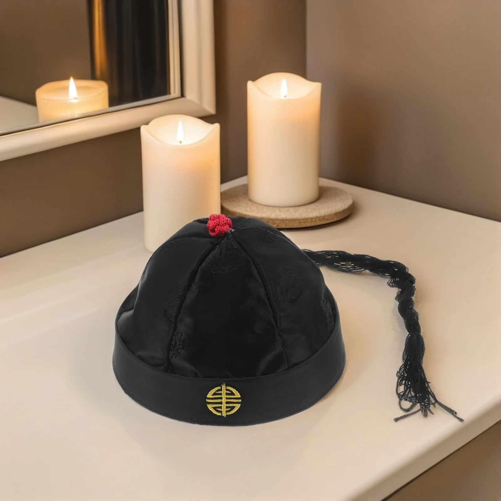 

4 шт., китайская императорская шляпа династии Цин, королевская купольная кепка, древний головной убор, нейлоновая легкая вышивка ручной работы для косплея, вечеринки