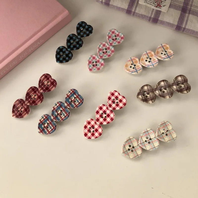 

Заколка для волос в клетку с надписью «Love», женская, для челки, боковая, в форме утиного клюва, милый девичий стиль, украшение для волос