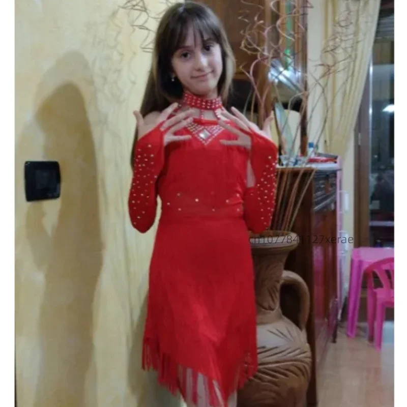 子供用ラテンダンス衣装 タッセル スパークリングダイヤモンド コンペティション 女性と子供用ダンス練習パフォーマンス衣装