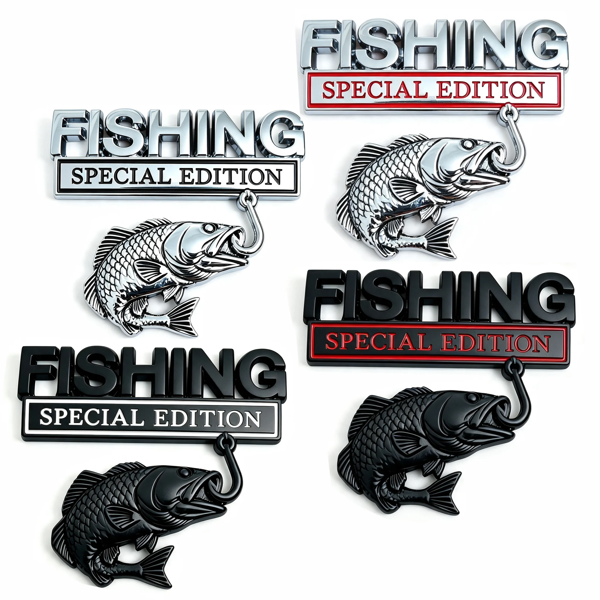 Fishing Hook - ملصق شعار سيارة معدني ثلاثي الأبعاد،