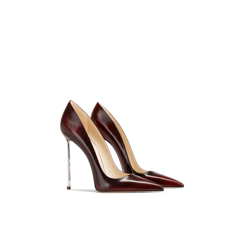 

2025 New Pointed Toe Stiletto Heels Wine Red Patent Leather Formal Shoes for Petite Women