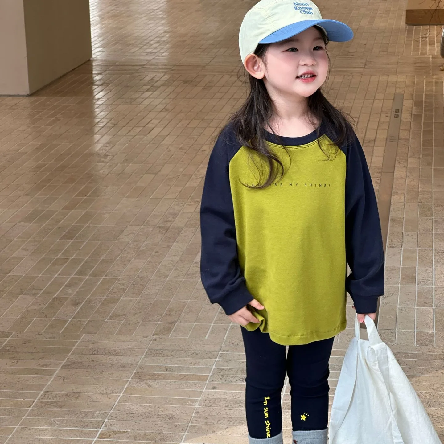 Girls Set 2025 Autumn New Korean Version Color Blocked Raglan Sleeve Top with Leggings Two-piece Set Casual Daily Wear