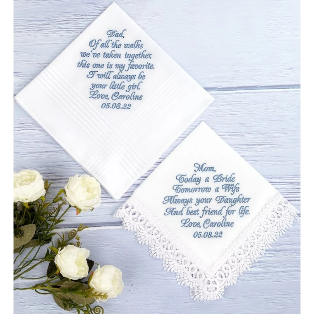 

Custom Wedding Hankerchief set,Father and Mother of the bride gift from daughter Wedding gift ,for Dad and Mom Hankerchief gift