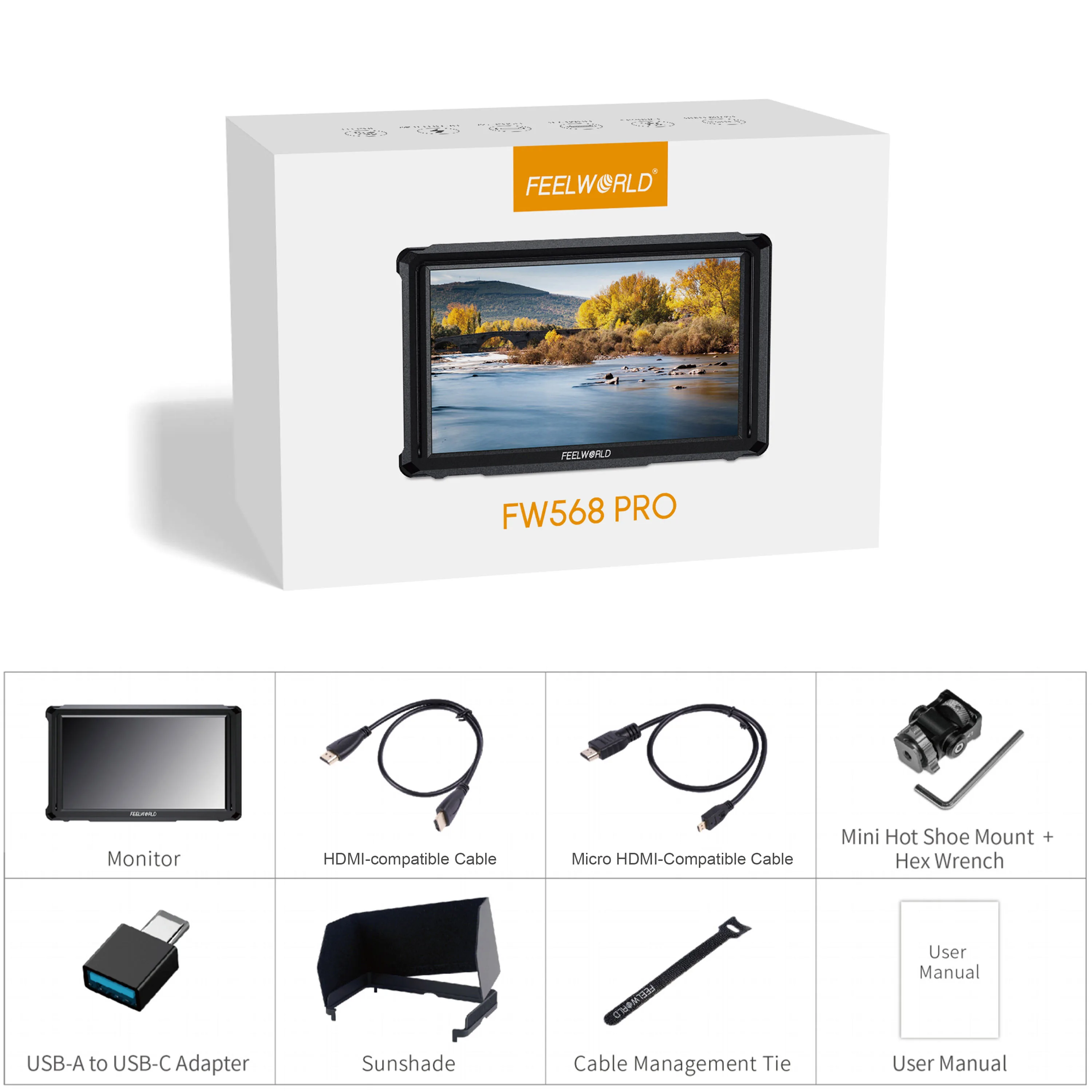 FEELWORLD FW568 PRO On-Camera Monitor 4K 60Hz 6" 1200nit LED HDMI-compatible for DSLR Photography & Filming view 6