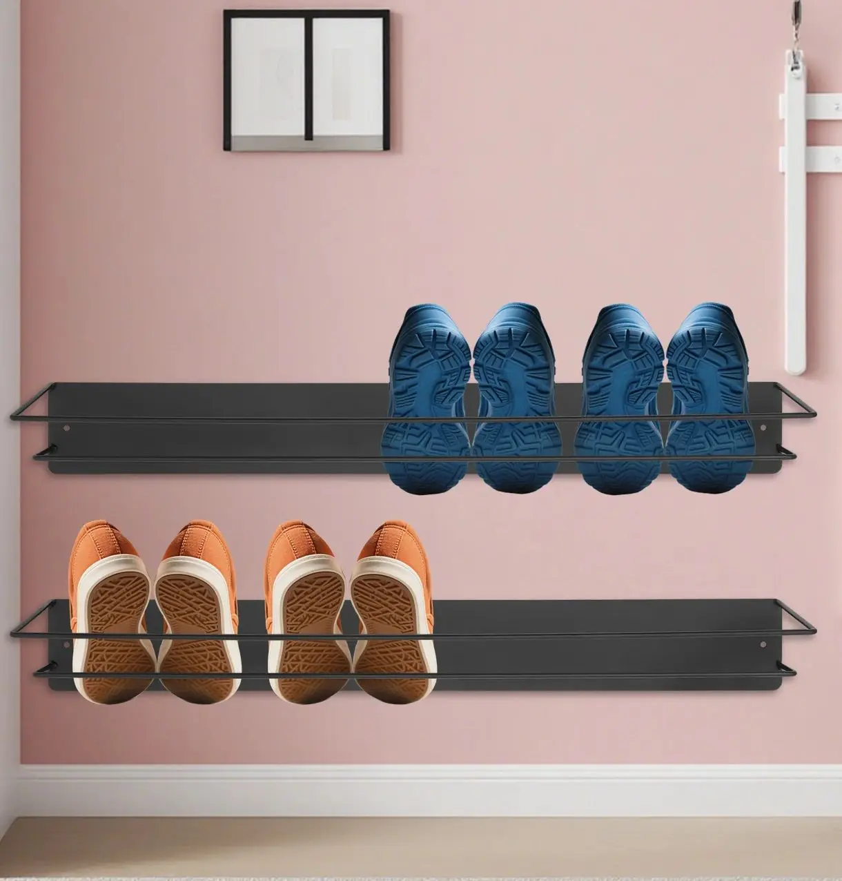Schuhregal zur Wandmontage, für Badezimmer, Hausschuhe, Schuhe, Wandaufbewahrung, Slipper, Abfluss, Aufbewahrung, Wäscheständer, Metall, Schuh-Organizer, Regal