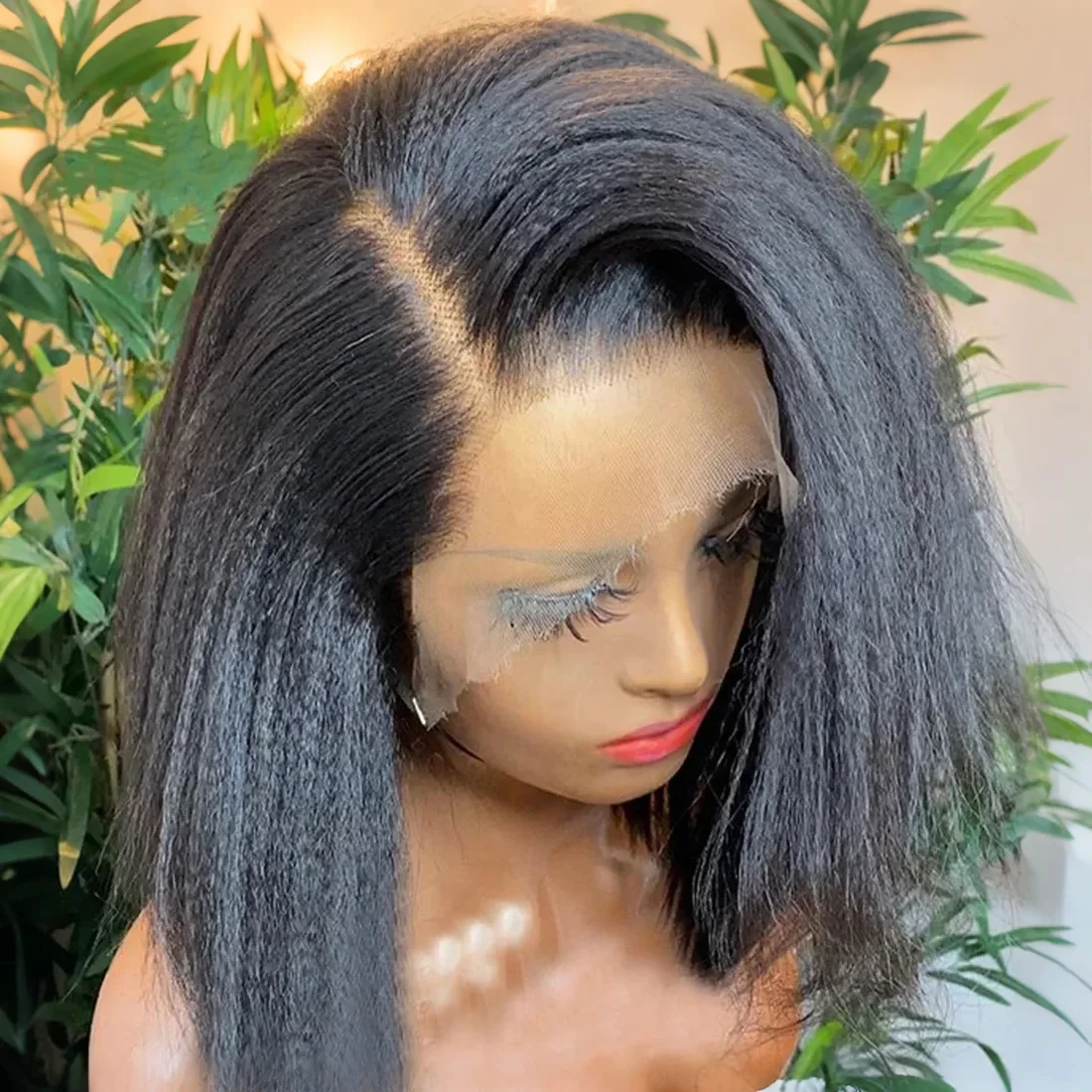 

200 Density Kinky Straight 13x4 HD Transparent Full Lace Frontal Bob Human Hair Wig PrePlucked For Women Short Yaki Straight Wig