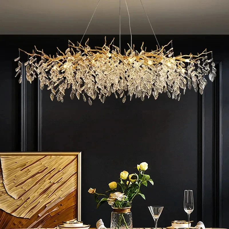 

Postmodern luxury crystal chandelier villa living room bedroom circular gold LED chandelier Nordic luxury decorative lighting