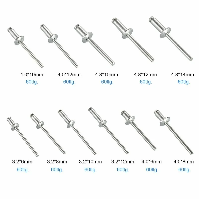 Imagem -04 - Rebites Cegos de Alumínio Pop Rivet Head Mushroon Head Break Mandrel Dome Rebites de Unhas 3.2 mm mm 4.8 mm 660 Pcs