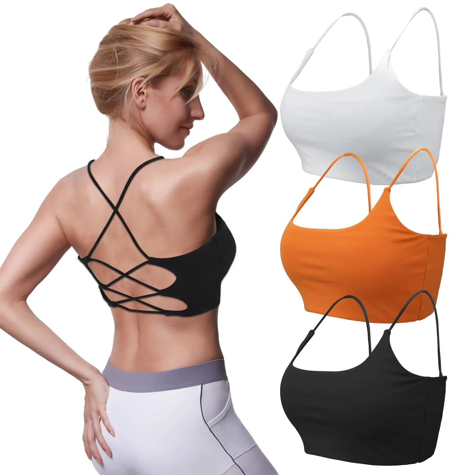 New 3 PCS Sports Bra  Women, Summer Criss Cross Bra Removable Padded Seamless Medium Support Yoga Bra  Workout Fitness