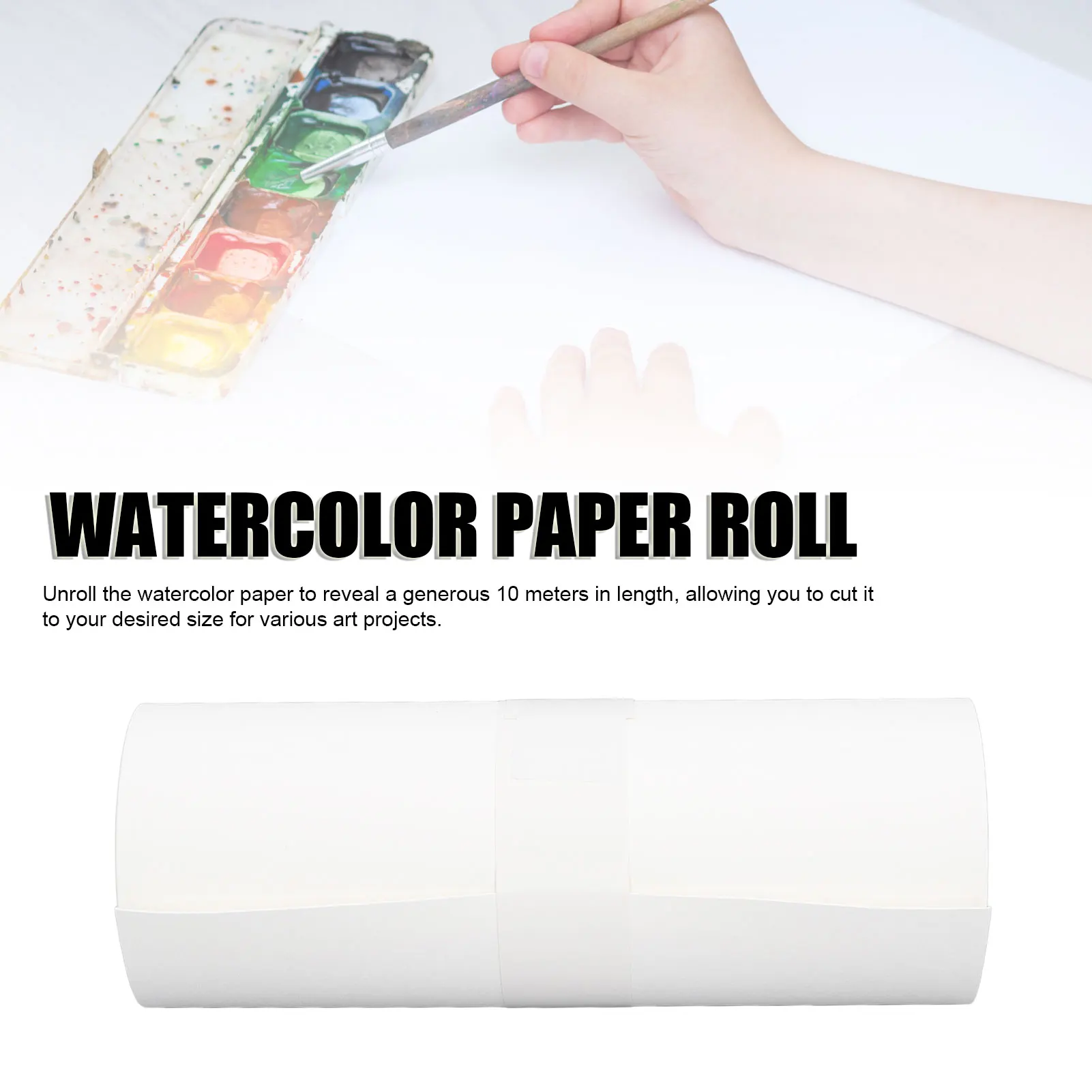 Watercolor Paper Roll 10m Length White Semi Cotton Washable Tear Resistant Art Paper For Painting Drawing Scrapbooking