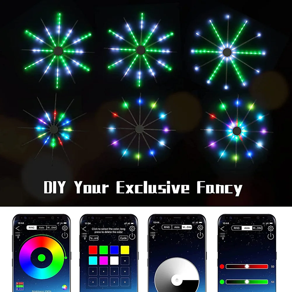 RGB LED Firework Lights Dream Meteor Lamp DIY Wall Backlight Smart Controller for Wedding Home Party Intdoor Outdoor Fairy Decor