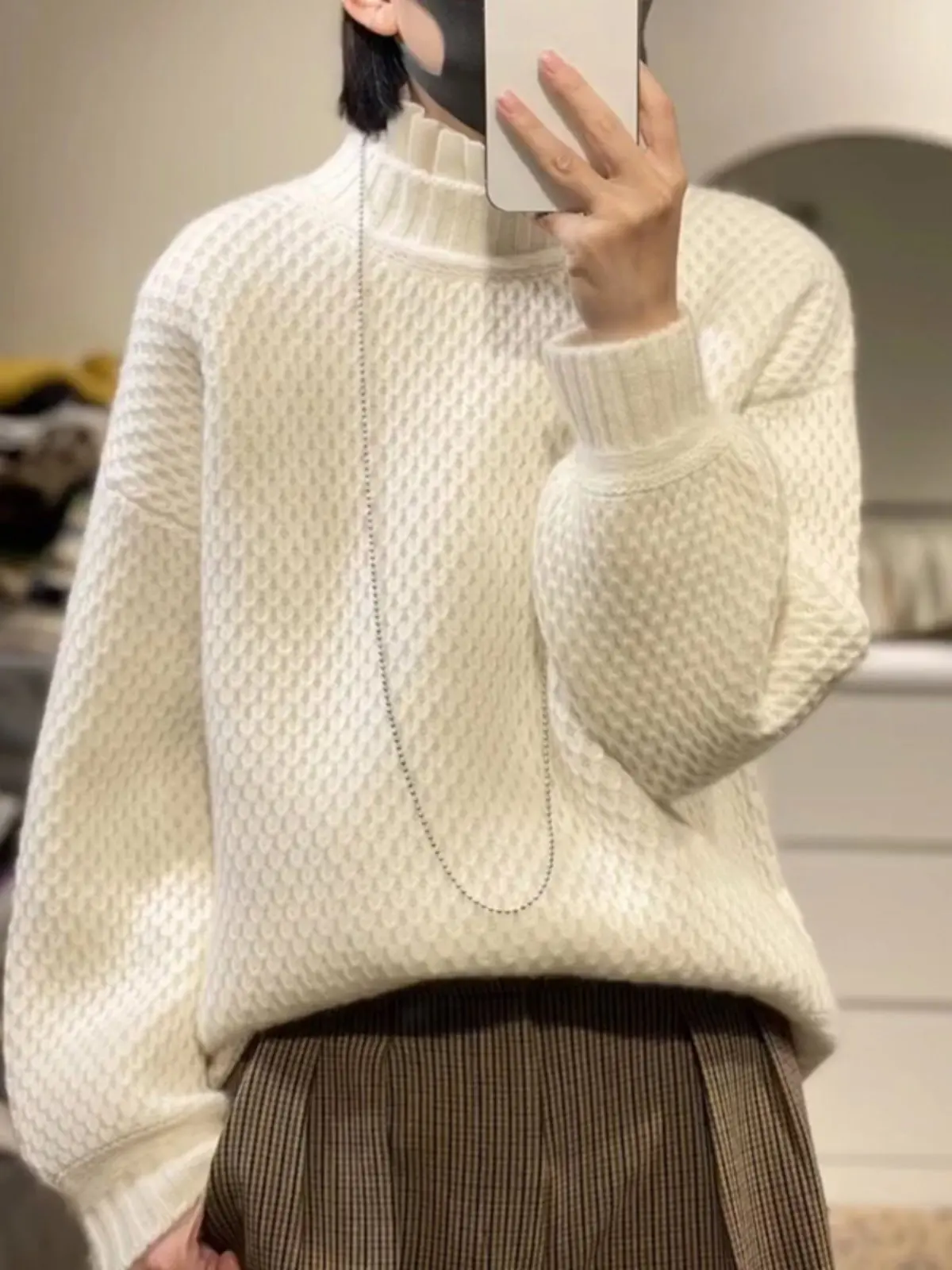 

2025 Winter Half-high Neck Thickened Sweater Women's 100% Pure Mountain Cashmere High-end Soft Waxy Knitting Bottom